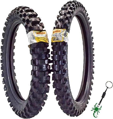 Miniatura 10 de Pirelli Scorpion MX Extra X neumáticos delanteros 80/100-21 y traseros 110/90-19 para motocicleta de tierra con llavero - Paquete de dos