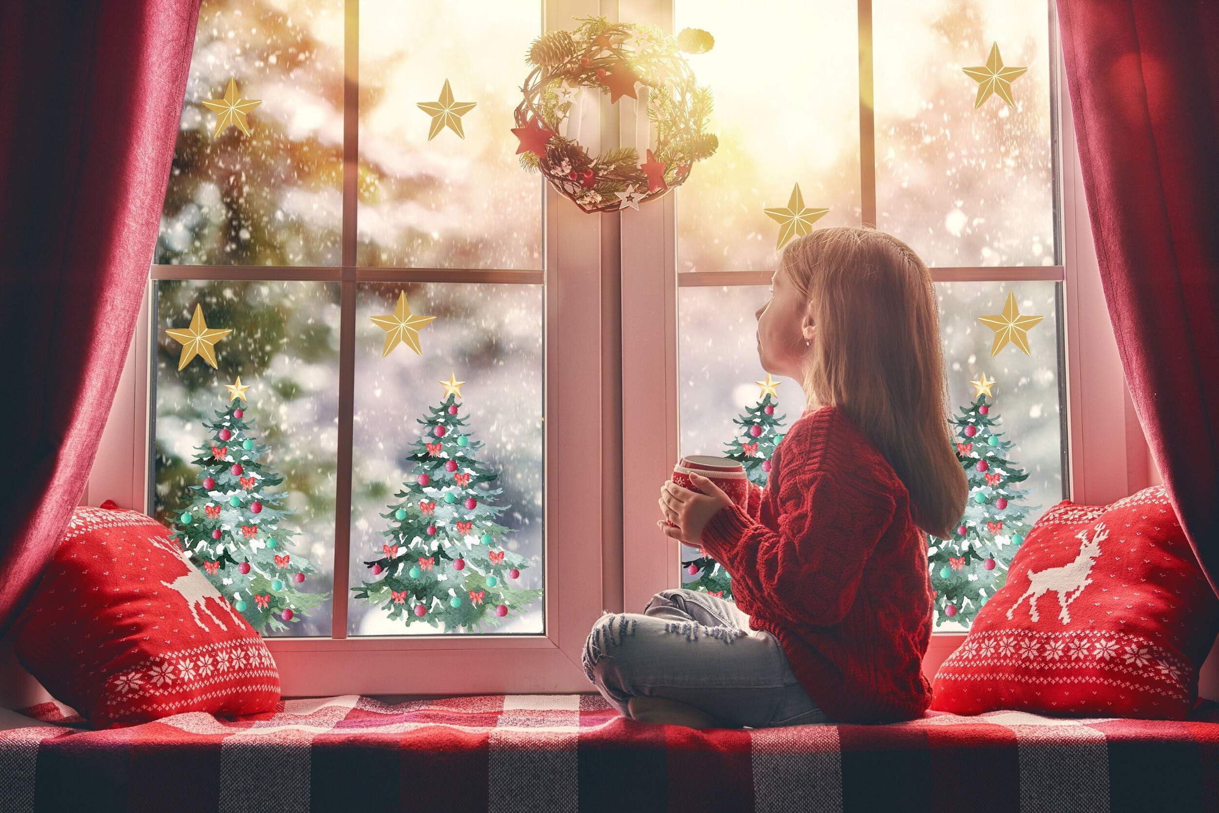 Quotemywall Snowy Christmas Trees Window Stickers Quote My Wall Christmas Window Sticker Trees - Snowy Decorations For Home Shop Windows For Kids, Children's Festive Holiday Art Removable (Snowy Christmas Trees Window Stickers)