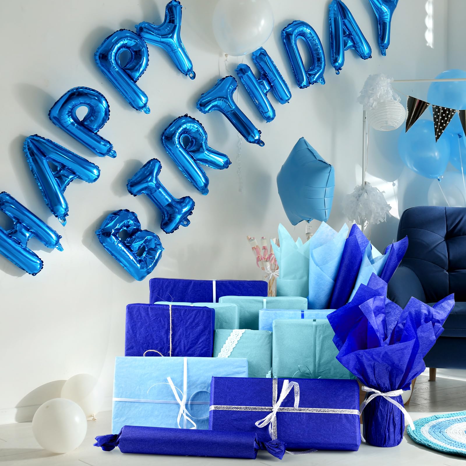 NACHLYNN 54 fogli di carta velina blu, 35,6 x 50,8 cm, carta da regalo per artigianato, Pasqua, laurea, matrimonio, vacanze, sirena, compleanno, decorazioni blu per feste