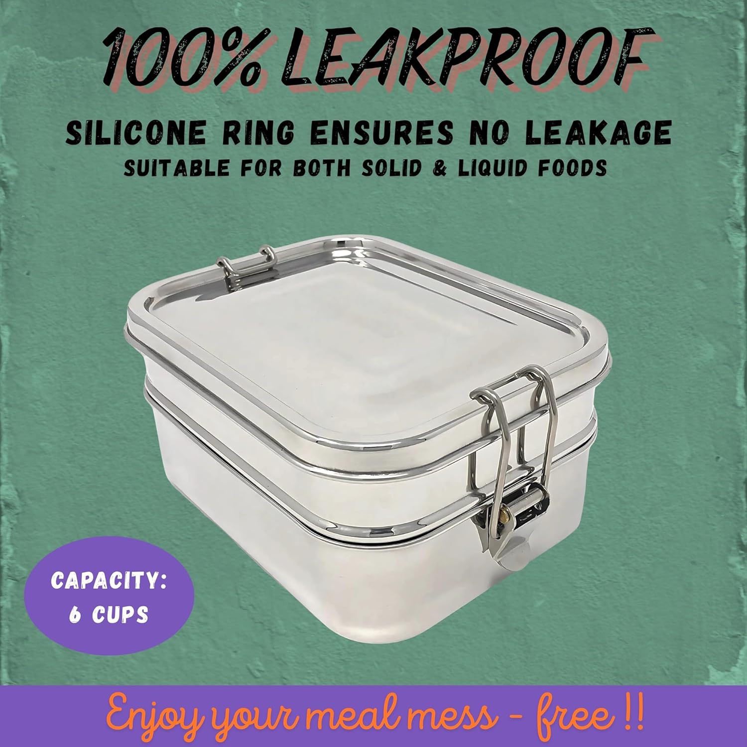 Stainless Steel Bento box, 2 Tier Tiffin, Two Compartment Leakproof Bento Boxes, Meal Prep Food Storage Containers, Lunch boxes for Office, Camping, Outdoor, Traveling (6 Cups) - Image 3