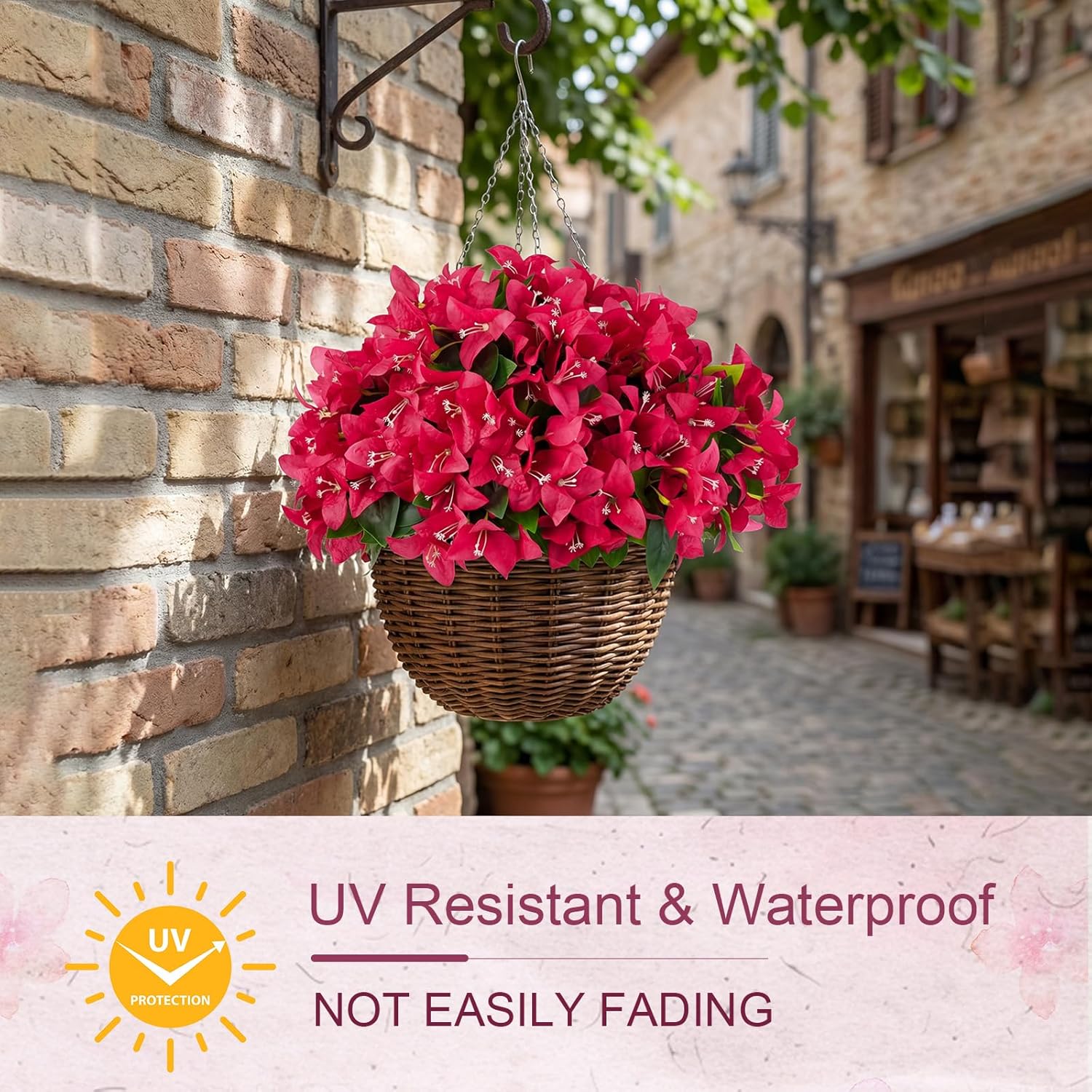 Daifunli 12 Bundles Artificial Flowers for Outdoors Realistic Bougainvillea Silk UV Resistant No Fade Flowers Fake Plants for Outside Window Garden Hanging Planters Decor(Hot Pink)