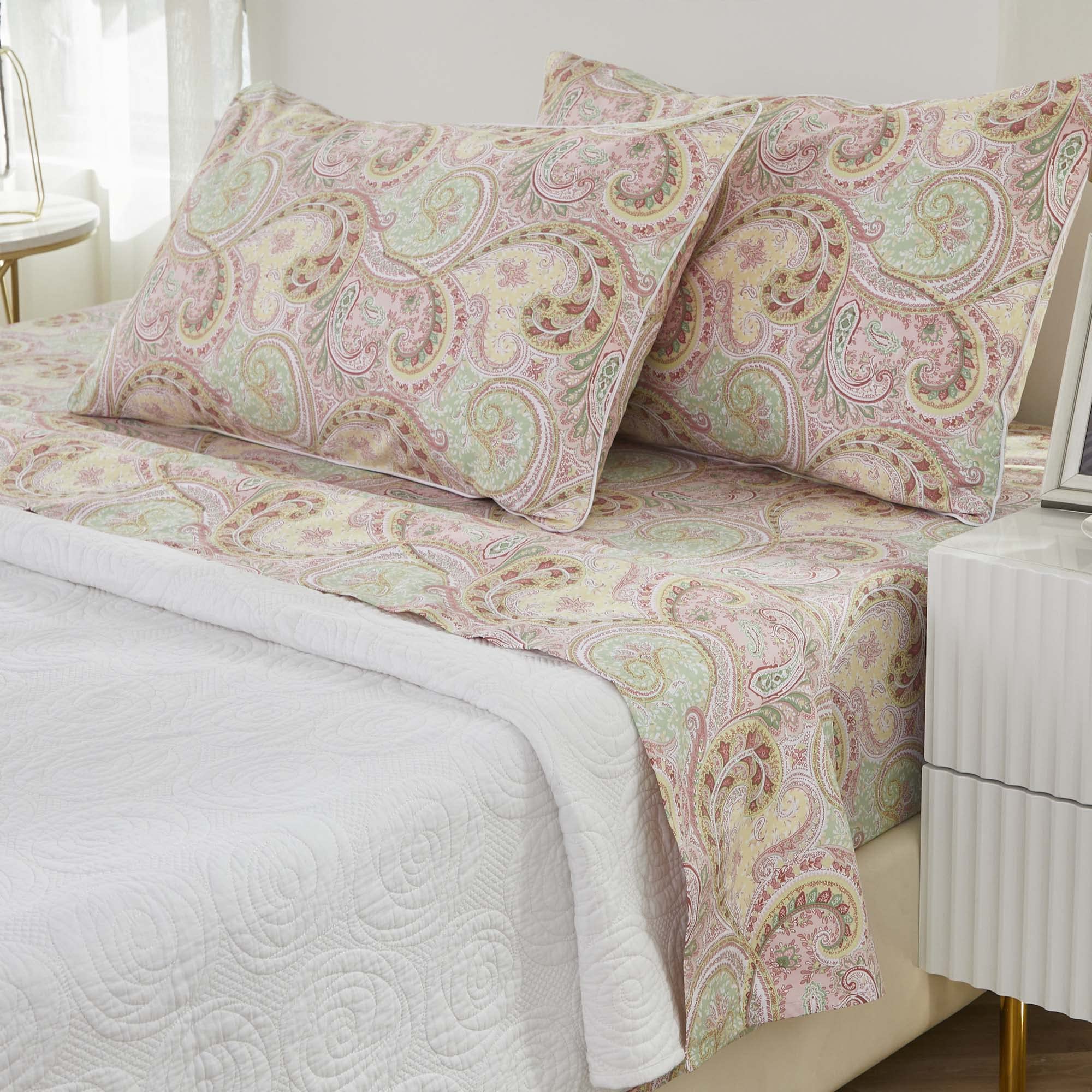 Brandream Boho Paisley Bedding Pink Elegant Watercolor Farmhouse Sheets Set Luxury Bedding Collections 800 Thread Count 100% Egyptian Cotton Deep Pocket, 4 Piece-King Size