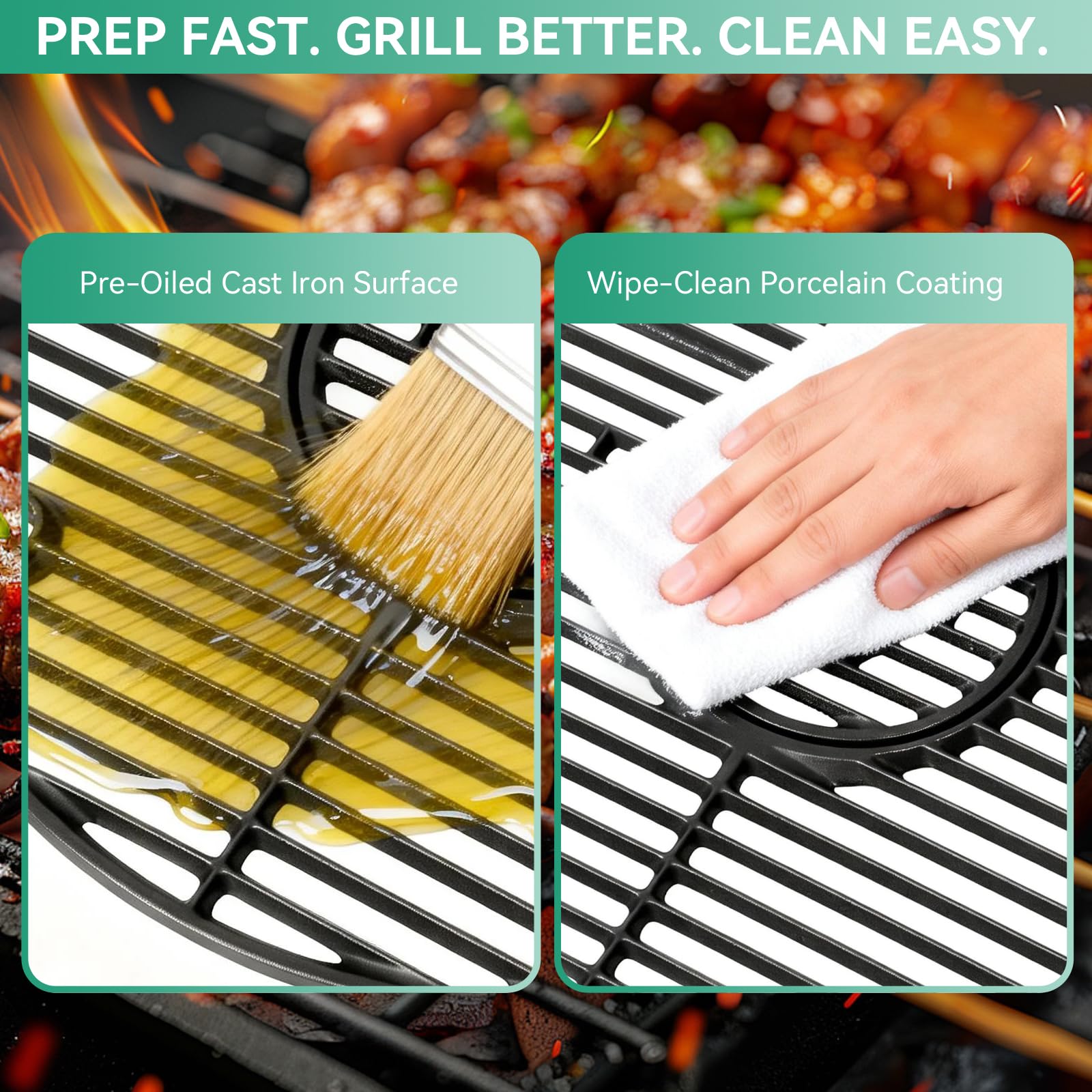 Griglia rotonda in ghisa da 49,5 cm per barbecue in ceramica Akorn Kamado, Char-Griller Akorn 16620, Pit Boss K24, Louisiana Grills K24, Heavy Duty Solid Rod Cooking Grills di ricambio