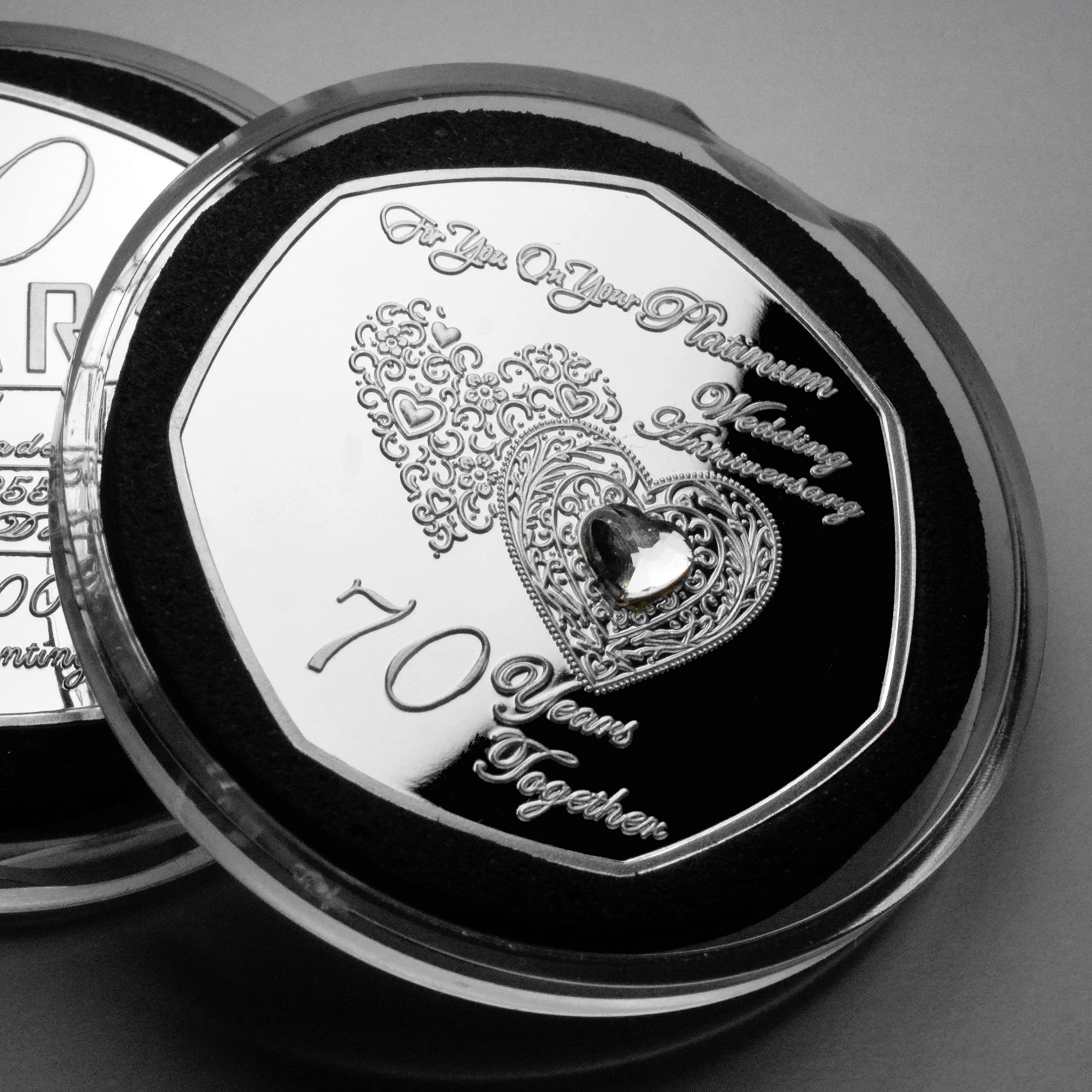 The Commemorative Coin Company On Your 70th Platinum Wedding Anniversary Commemorative in Capsule. Silver. Diamante Gemstone. Parents/Grandparents. 70 Years Together. Gift/Present. Days, Hours