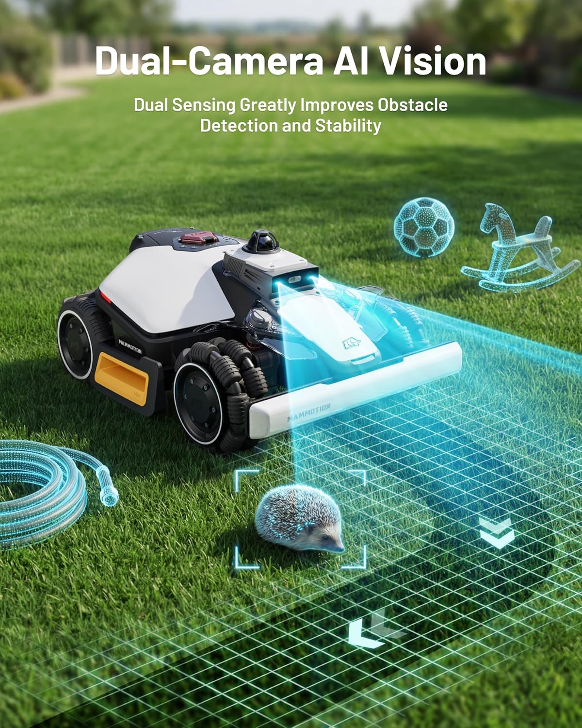 Mammotion LUBA mini 2 AWD 1500 dual-camera AI vision for obstacle detection