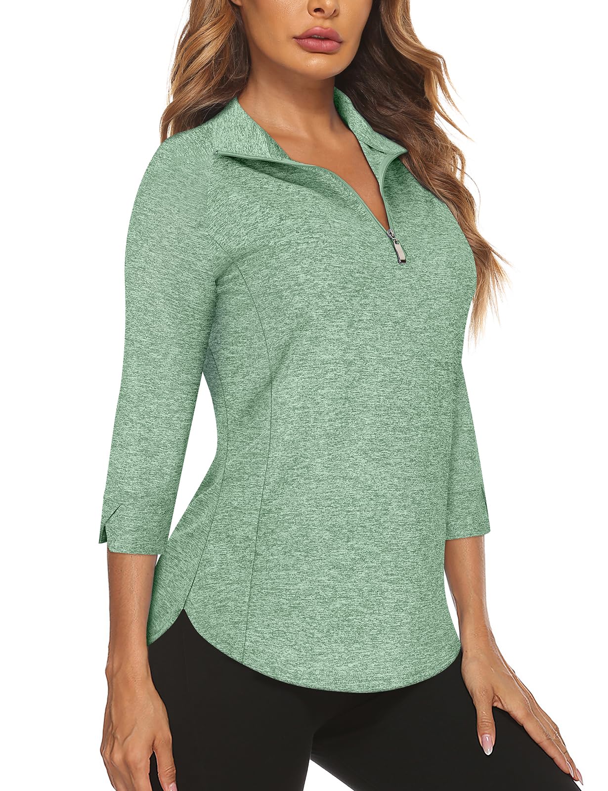 Cucuchy Style Womens Golf Shirt 3/4 Sleeve Quarter Zip Workout Tennis Tops Quick Dry UPF 50+ Shirts