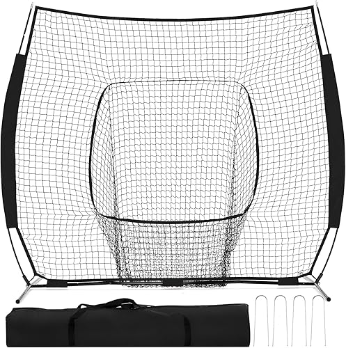 NEWBULIG Red de béisbol y sóftbol de 7 x 7 pies, práctica de lanzamiento, bateo y redes de bateo, incluyendo bolsa portátil, para jugadores de todos