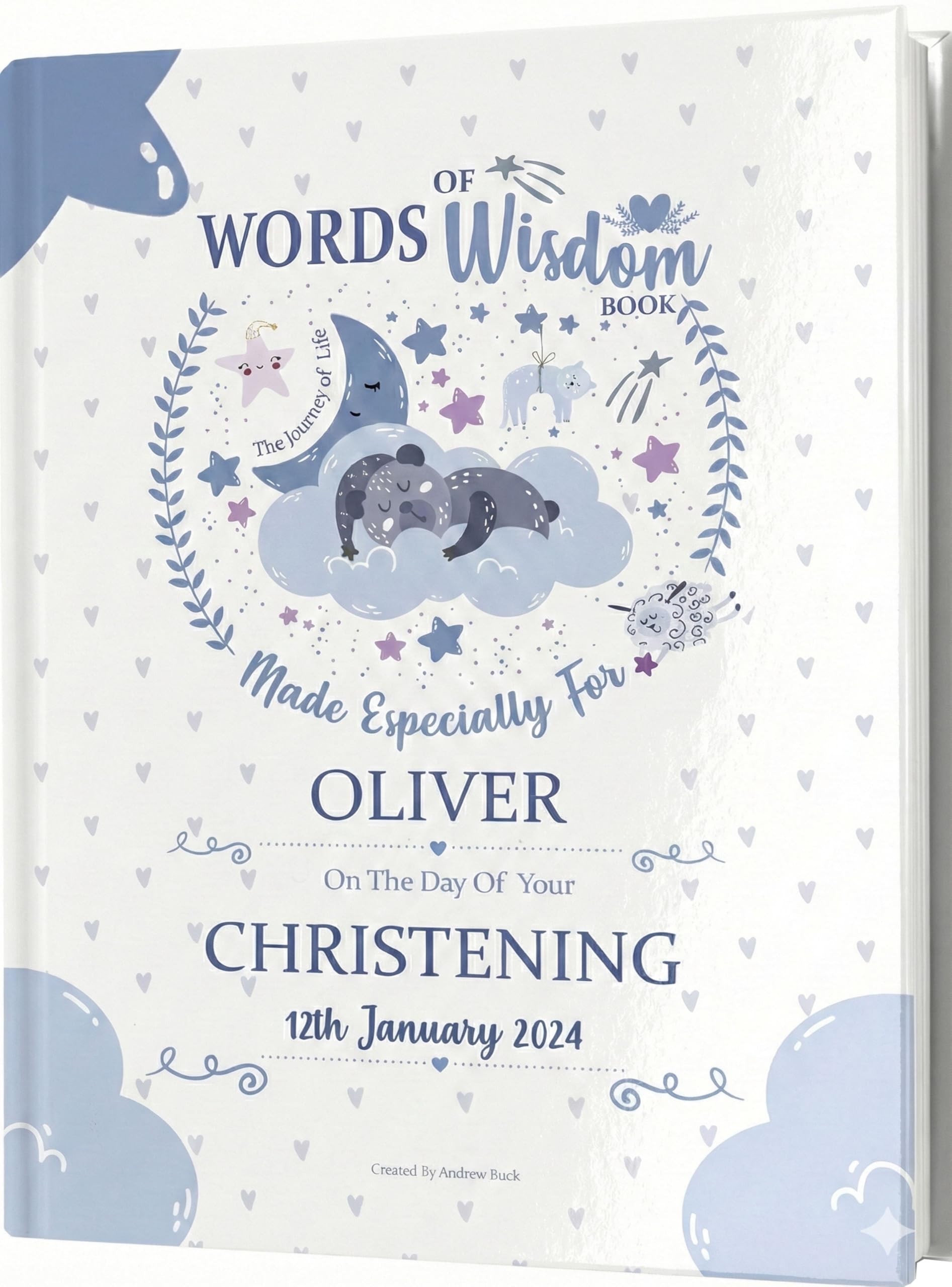 Personalised Christening Gift Book. Add Child Name, Date And Message. Words Of Wisdom, A Forever Memory Keepsake.