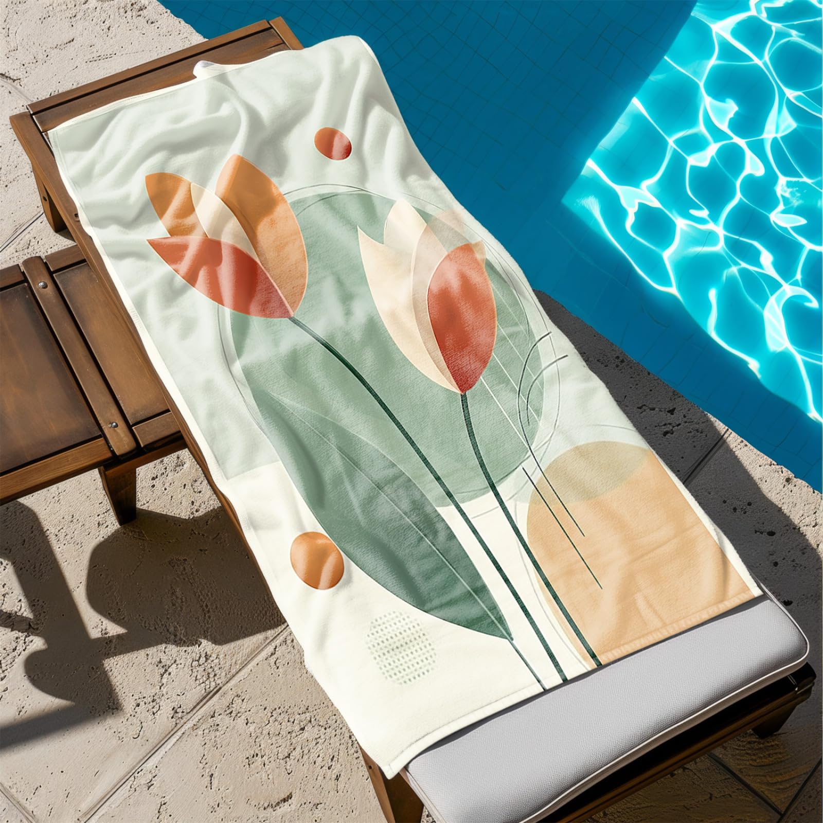Générique Serviette Microfibre Plage Fleur Orange Ronde Vert Clair