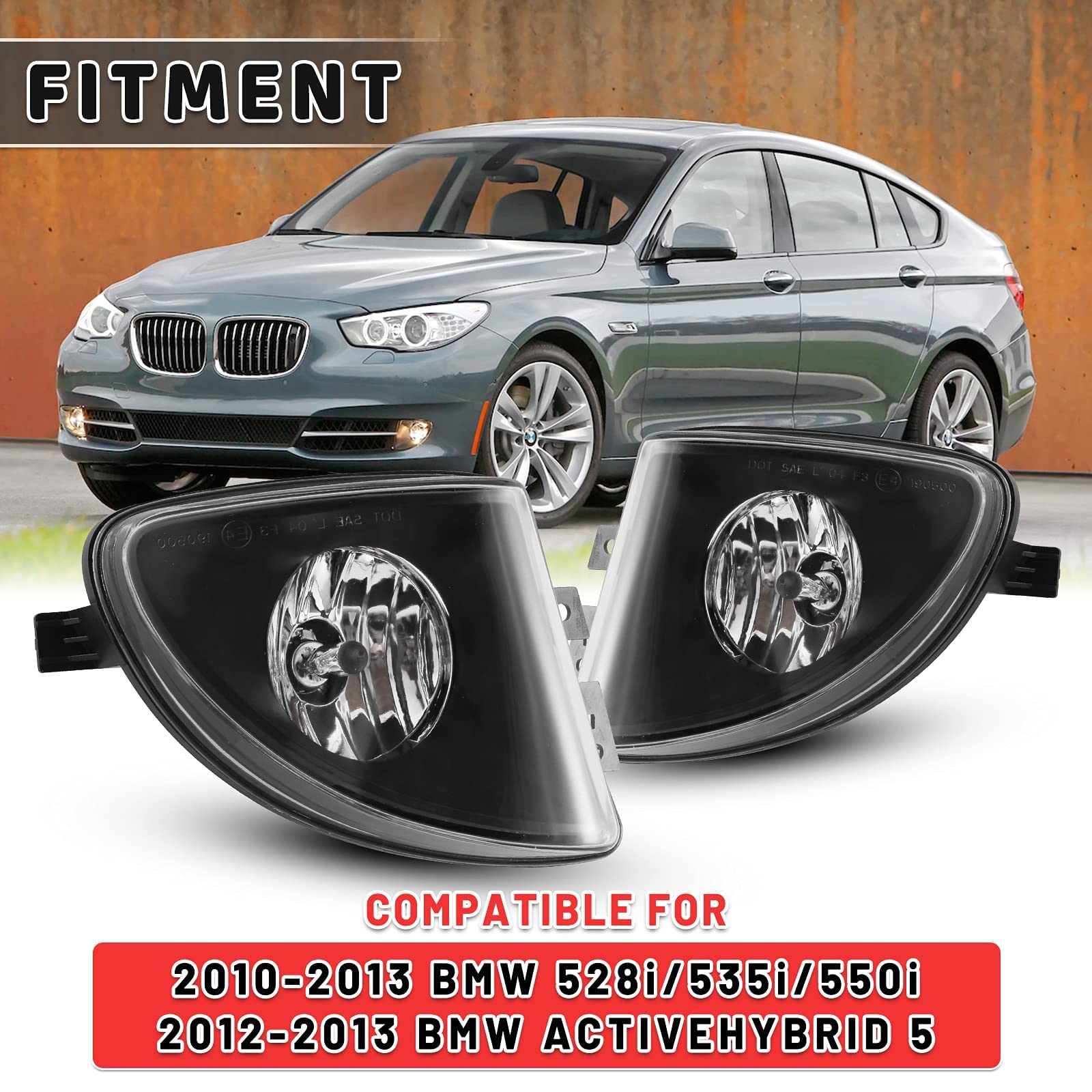 AUTOWIKI Fog Lights Comptible with 11-13 2011 2012 2013 BMW 5 Series 528i 535i 550i, 2012-2013 BMW ACTIVEGYBRID 5 Lamp Assembly Replacement, with H8-12V 35W Bulb
