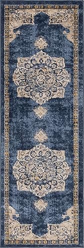 Miniatura 5 de Unique Loom Utopia Collection - Alfombra de área tradicional clásica de inspiración vintage con tonos cálidos (2' 0 x 6' 0 Runner, Azul MarinoBeige)