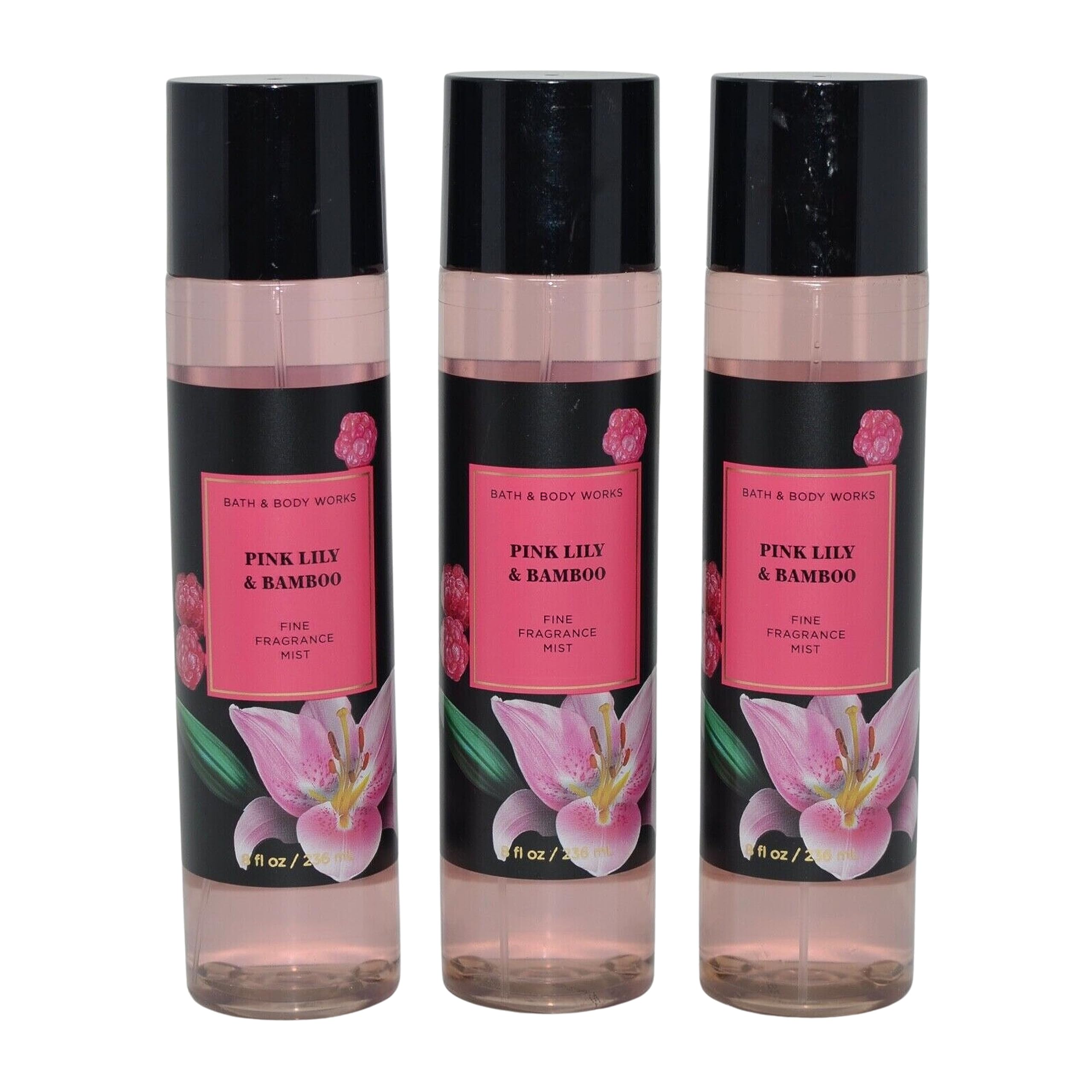 Bath & Body Works Fragrance Mist 3-Pack 8oz Each (Pink Lily and Bamboo)
