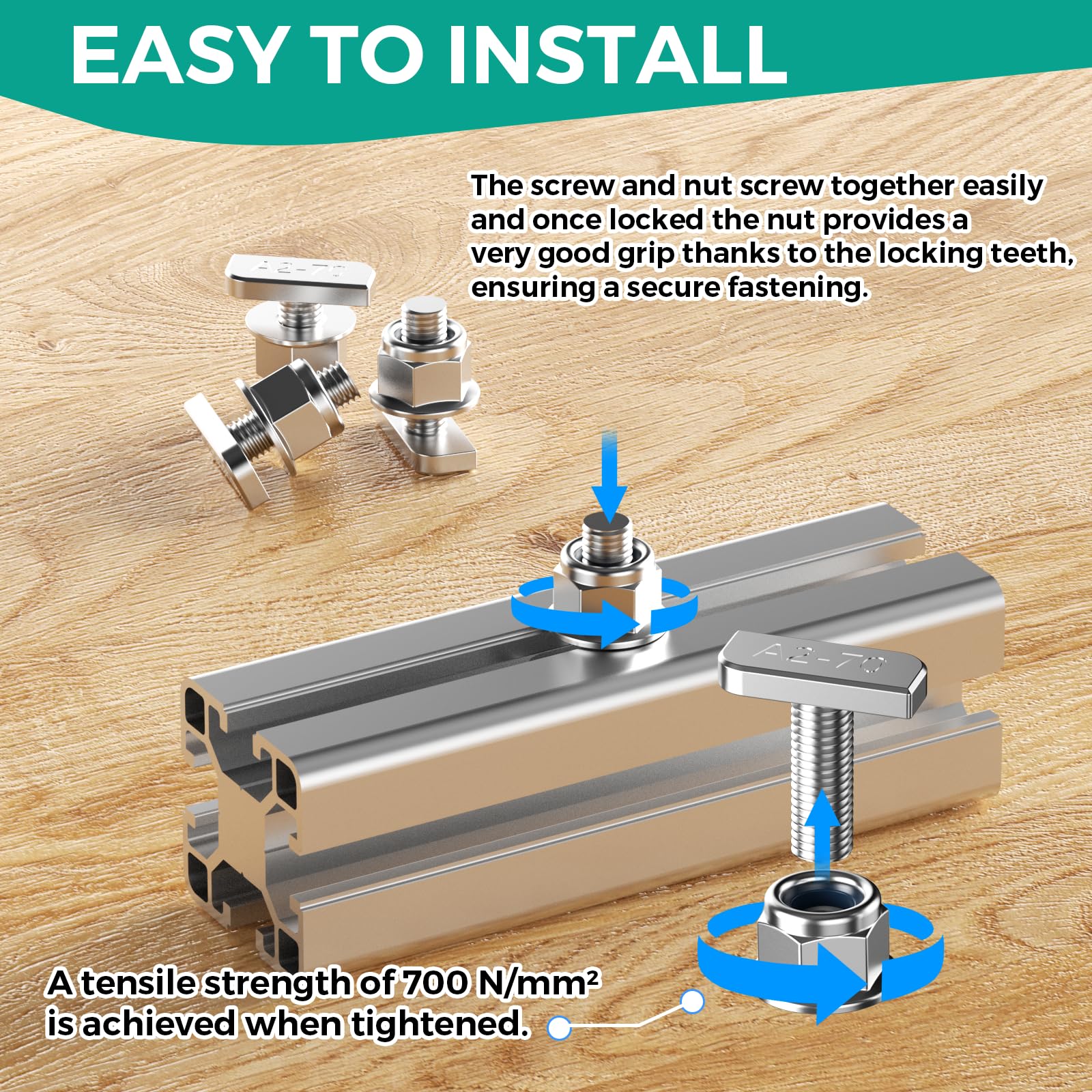 Pack Of 12 Hammer Head Screws M8 X 30 Stainless Steel A2-70 With Locking Teeth Nuts M8 Flange Nuts For Solar PV Mounting Rails, Greenhouse And Aluminium Profile For