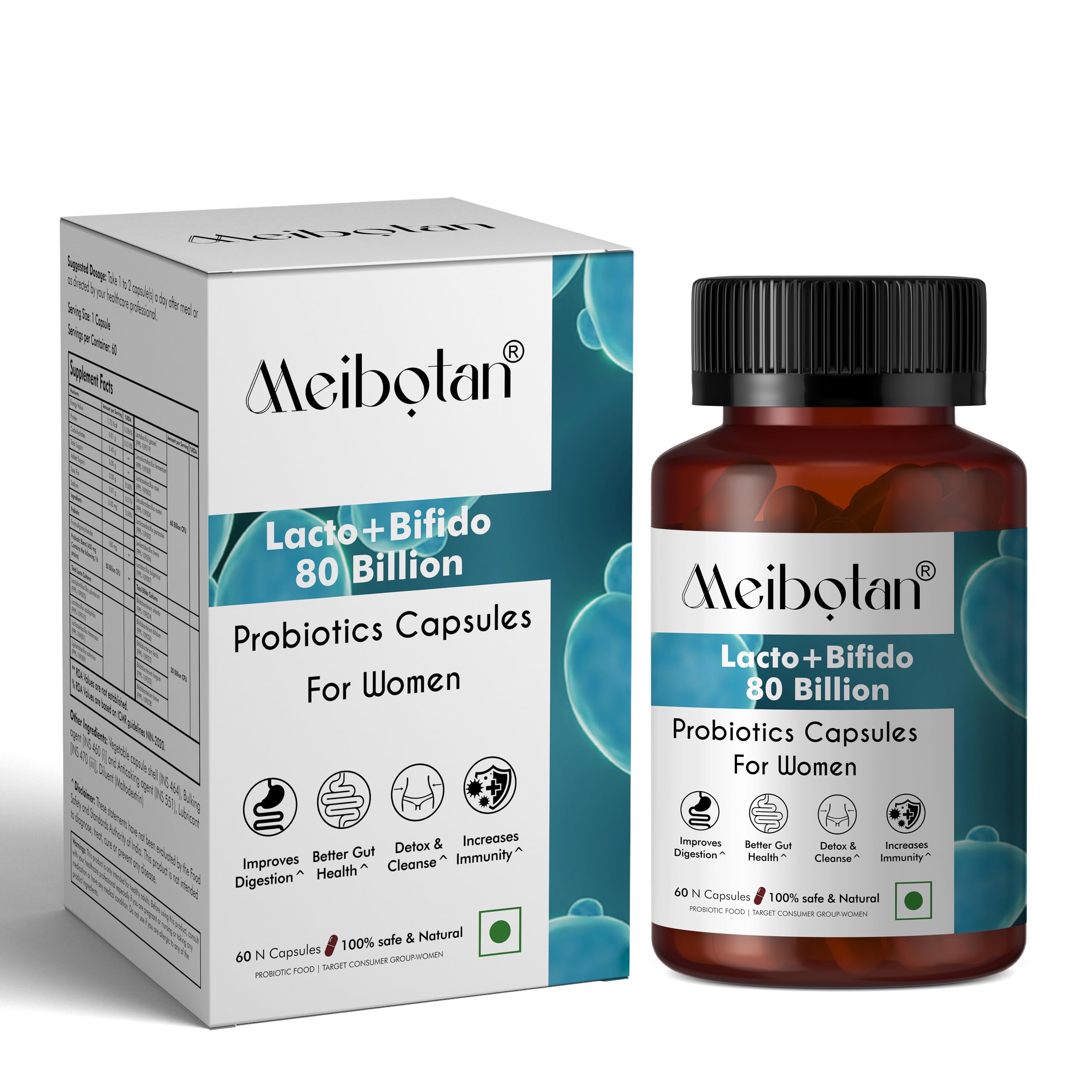 Meibotan Probiotics for Women Designed by Scientist | Lactobacillus with Bifidobacterium 16 Strains 80 Billion CFU - Gut Support, Digestion Immunity Support Detox & Cleanse, 60 Veg Capsules-image-35
