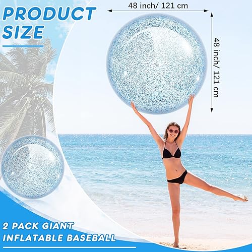 Miniatura 2 de Junkin 2 bolas gigantes de lentejuelas de 48 pulgadas, enormes bolas de confeti grandes inflables transparentes con purpurina, enormes bolas de