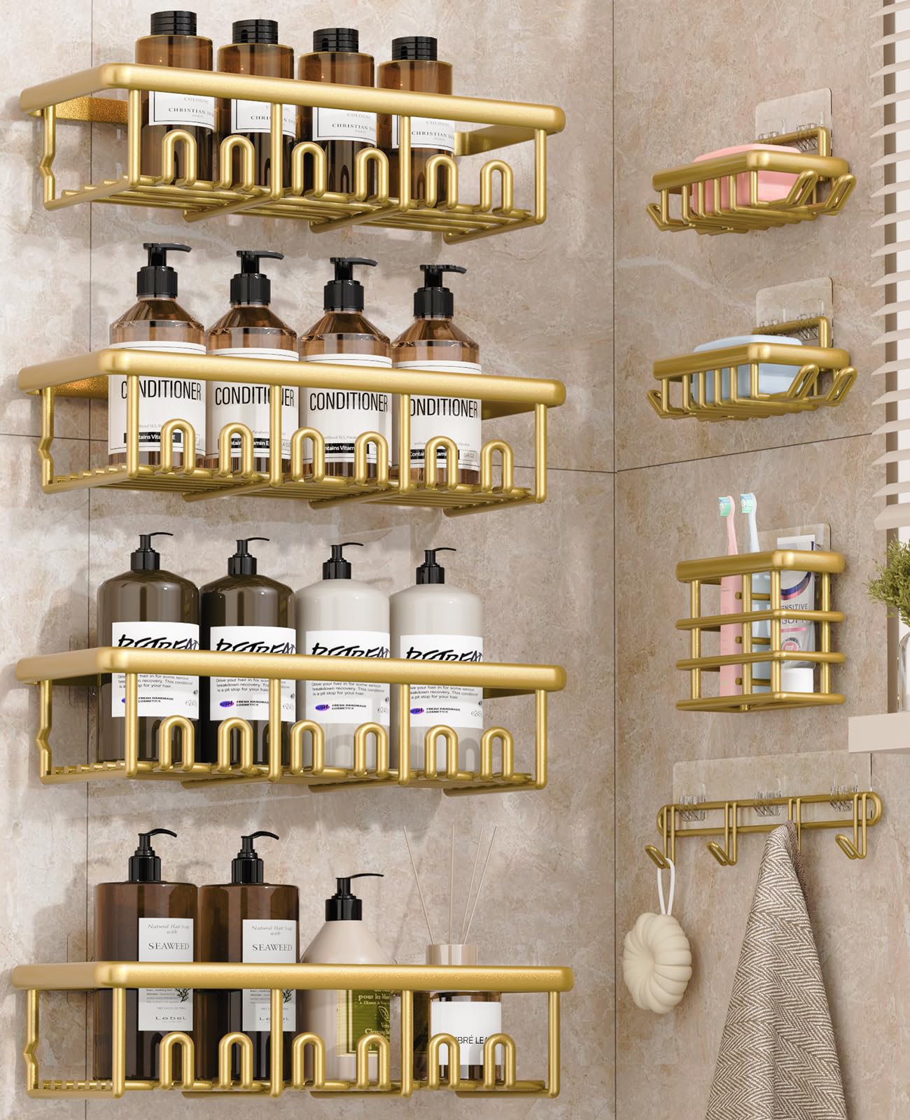 zeawec 8 Pack Adhesive Rustproof Shower Caddy - bathroom accessories | Mubboo