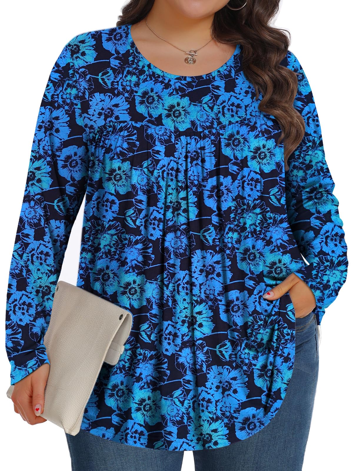 Womens Plus Size Tops Long Sleeve Tunic Crew Neck Casual Loose Shirts Clothes 1X-5X