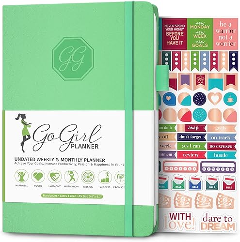 GoGirl Planner - Agenda y organizador para mujeres, sin fechas, comienza en cualquier momento, dura 1 año, 13.4 x 19.5 centímetros.