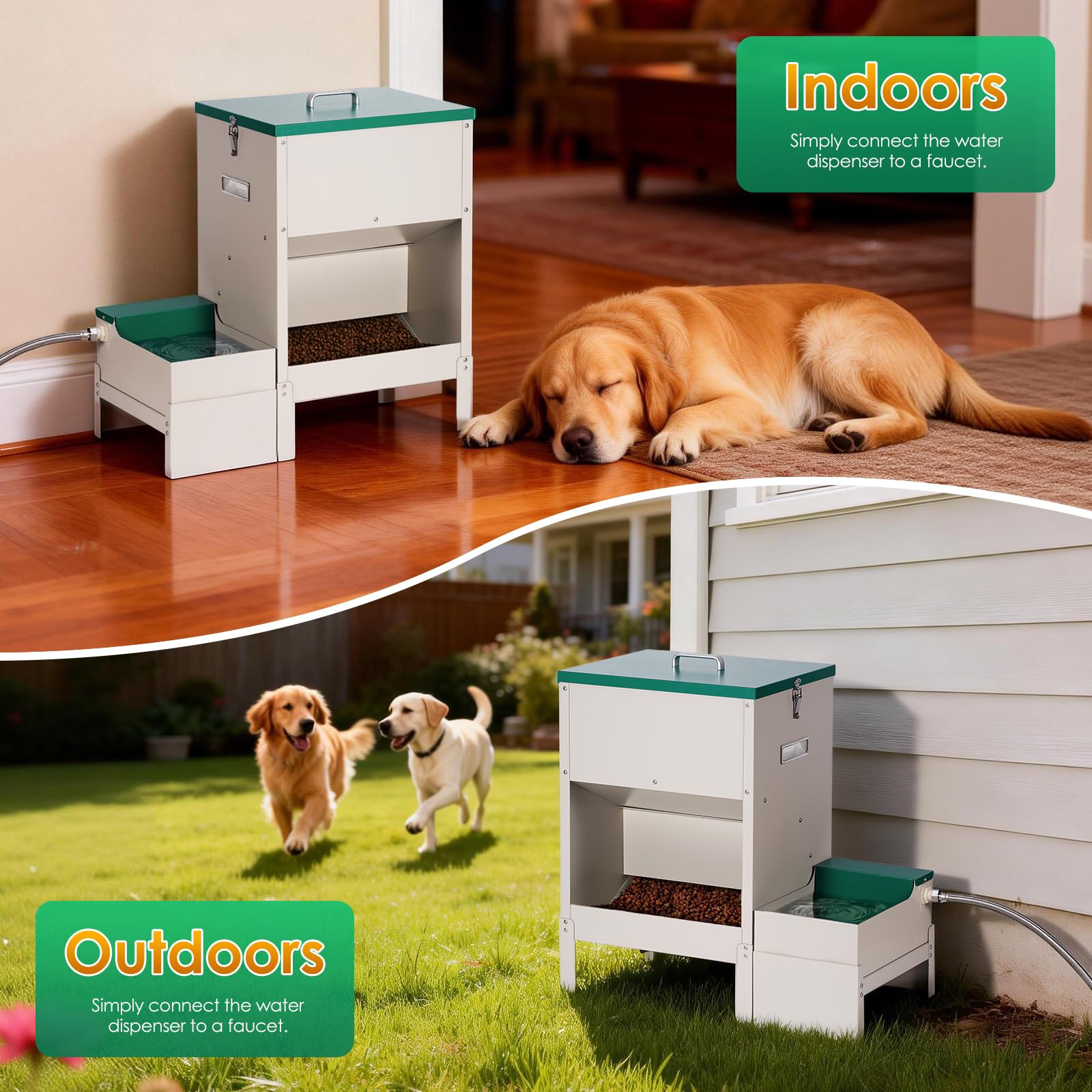 Comederos para perros grandes de 38 litros y dispensador de cuenco de agua para perros de 6 L, comedero automático 2 en 1 para perros de raza grande y dispensador de agua para perros grandes