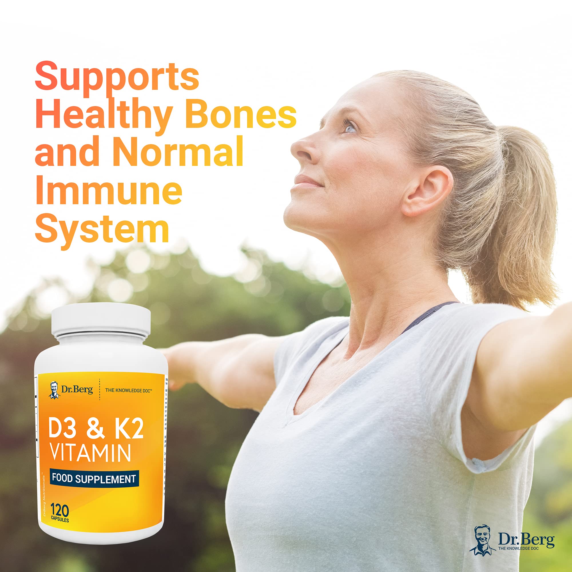 Dr. Berg's D3 & K2 Vitamin D3K2 Supplement for Normal Joints, Bone & Ligaments Support 2000