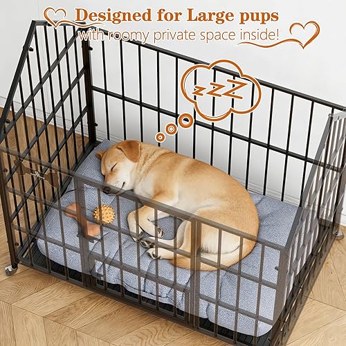 Miniatura 5 de Dosker Jaula para perros de alta resistencia de 42 pulgadas, XL, grandemediana, jaula de acero a prueba de escape con techo superior de 2 puertas,
