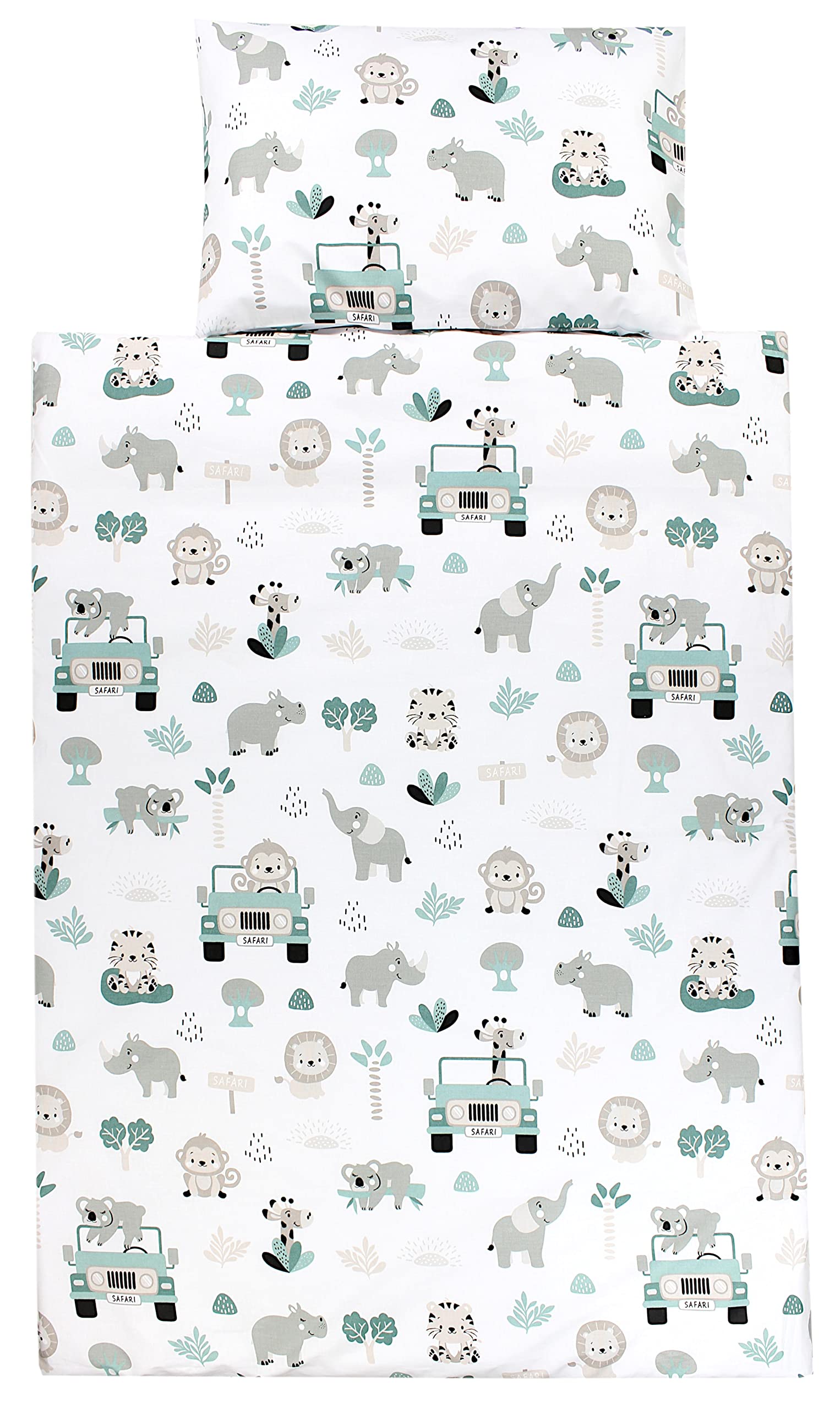 TupTam children's bedding set baby bedding duvet cover 100 x 135 120 x 90 pillowcase 40 x 60 boys girls 2-piece, Zoo Green, 135x100 cm