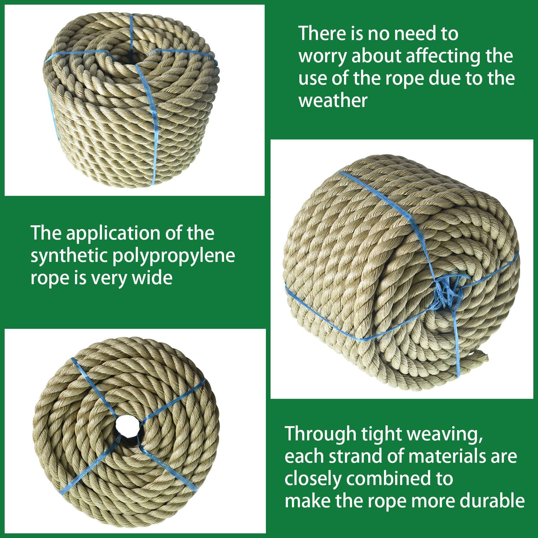 YSMN Künstliches Manila-Seil, 3-strängig, Polypropylen – 2,5 Cm Durchmesser, 30 M Länge, Für Outdoor & DIY