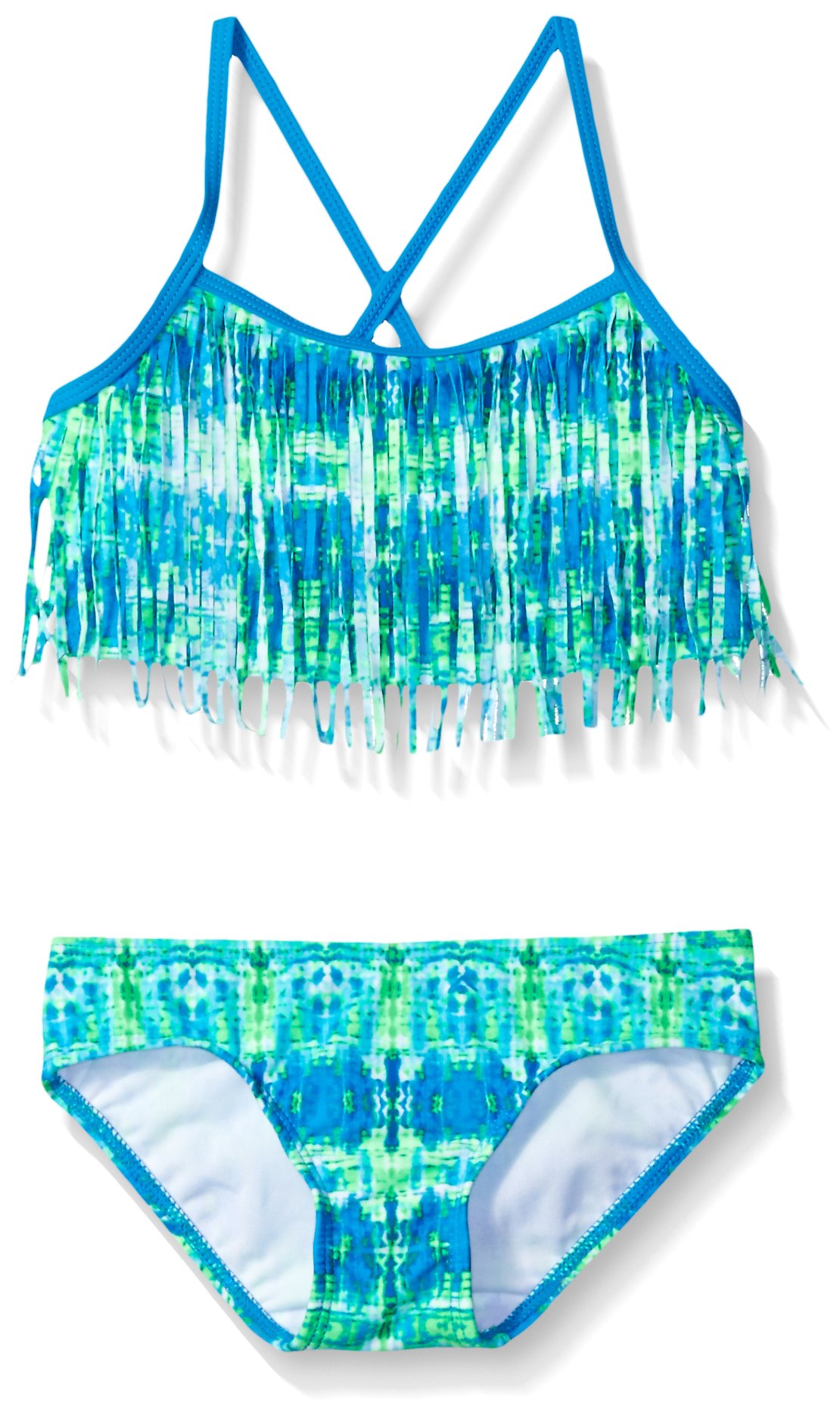 Kanu Surf Costume da Bagno da Ragazza, Big Kelly Beach Sport Fringe 2 Pezzi, Kayla Blue/Green Tie-Dye, 10