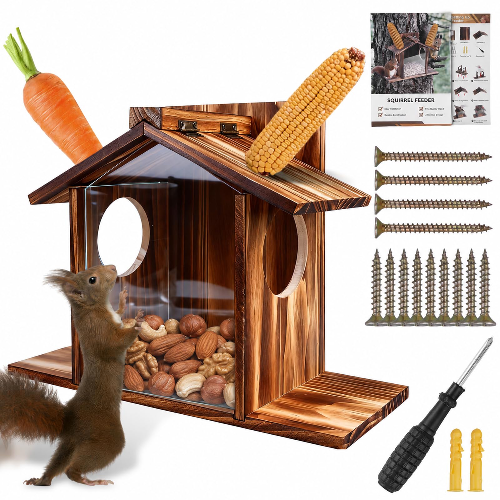 Comederos para ardillas de madera para observar fauna en jardín