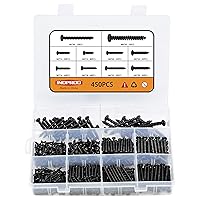 Vista 10 de Juego surtido de 450 tornillos de madera negros M3 M4 M5, tornillos autorroscantes de acero al carbono de alta dureza, kit de tornillos de cabeza