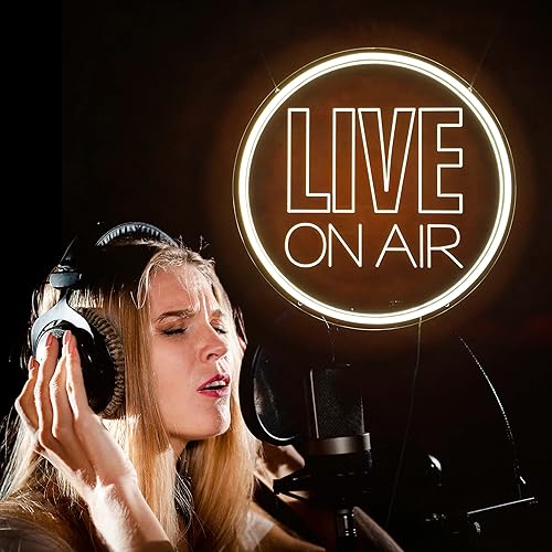 Miniatura 5 de Señal de Luz LED En Vivo En El Aire, Señal de Luz LED En El Aire Alimentada por USB, Señal de Neón En El Aire Atenuable Redonda para Transmitir,