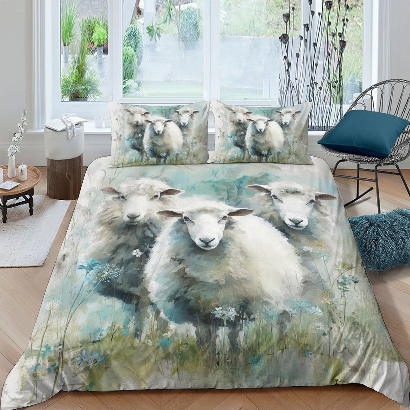 Ctjqhvkz Style-6 3D Printed Sheep Meadow Fitted Sheet Microfiber Anti-Slip Artistic Farm Mattress Cover Bedroom Dorm Decor Single（135X200cm）