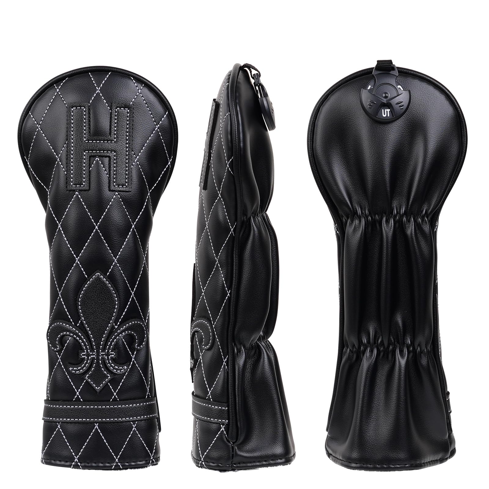 Fundas para cabeza de palo de golf de madera para conductor/Fairway/híbrido/hierro/1FH negro de piel sintética con patrón de iris