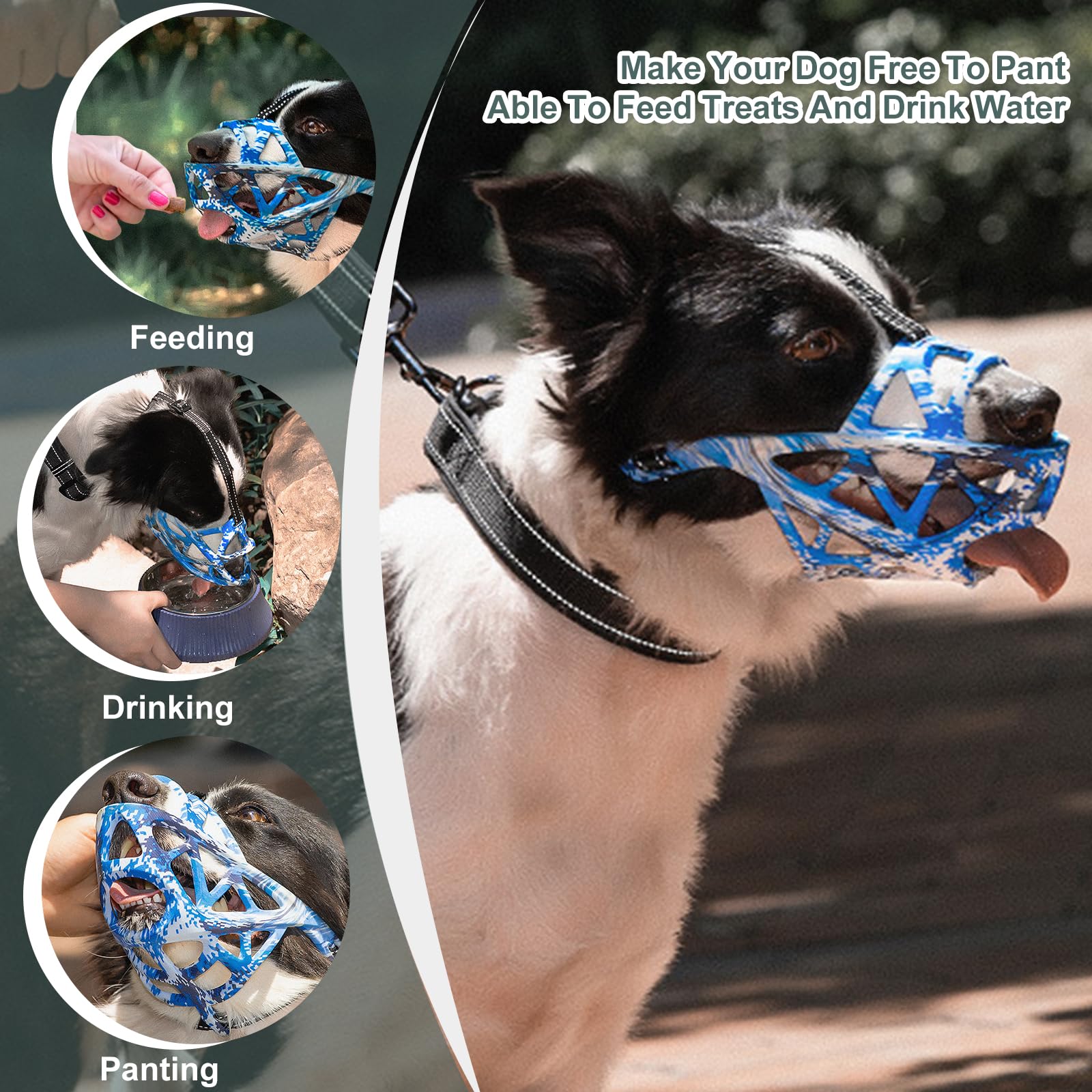 PETCUTE Maulkörbe für Hunde,Weicher Maulkorb für Hunde mit Reflektierender Streifen,Verstellbares Hund Maulkörbe,für Kleine,Mittlere und Große Hund,Verhindert Bellen,Beißen und Kauen