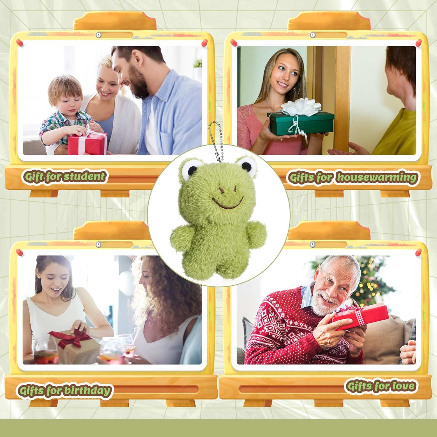 HyDren 24 Pcs Funny Frog Gifts Plush Keychains Bulk 4.7 Inch Cute Soft Stuffed Animal Backpack Charm Pendant for Classroom Office Students Employee Birthday Party Favors