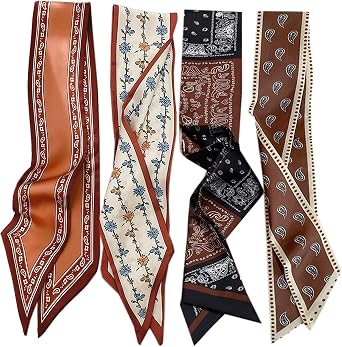 4 Pcs Bag Handbag Handle Ribbon Hair Head Band Neck Scarf For Hair Fashion Skinny Scarves For Women Gift