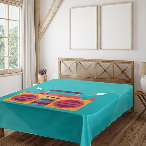 Miniatura 2 de Lunarable Music Flat Sheet, Ghetto Blaster Audio Retro Boombox with a Long Shadow, Soft Comfortable Top Sheet Decorative Bedding 1 Piece, California