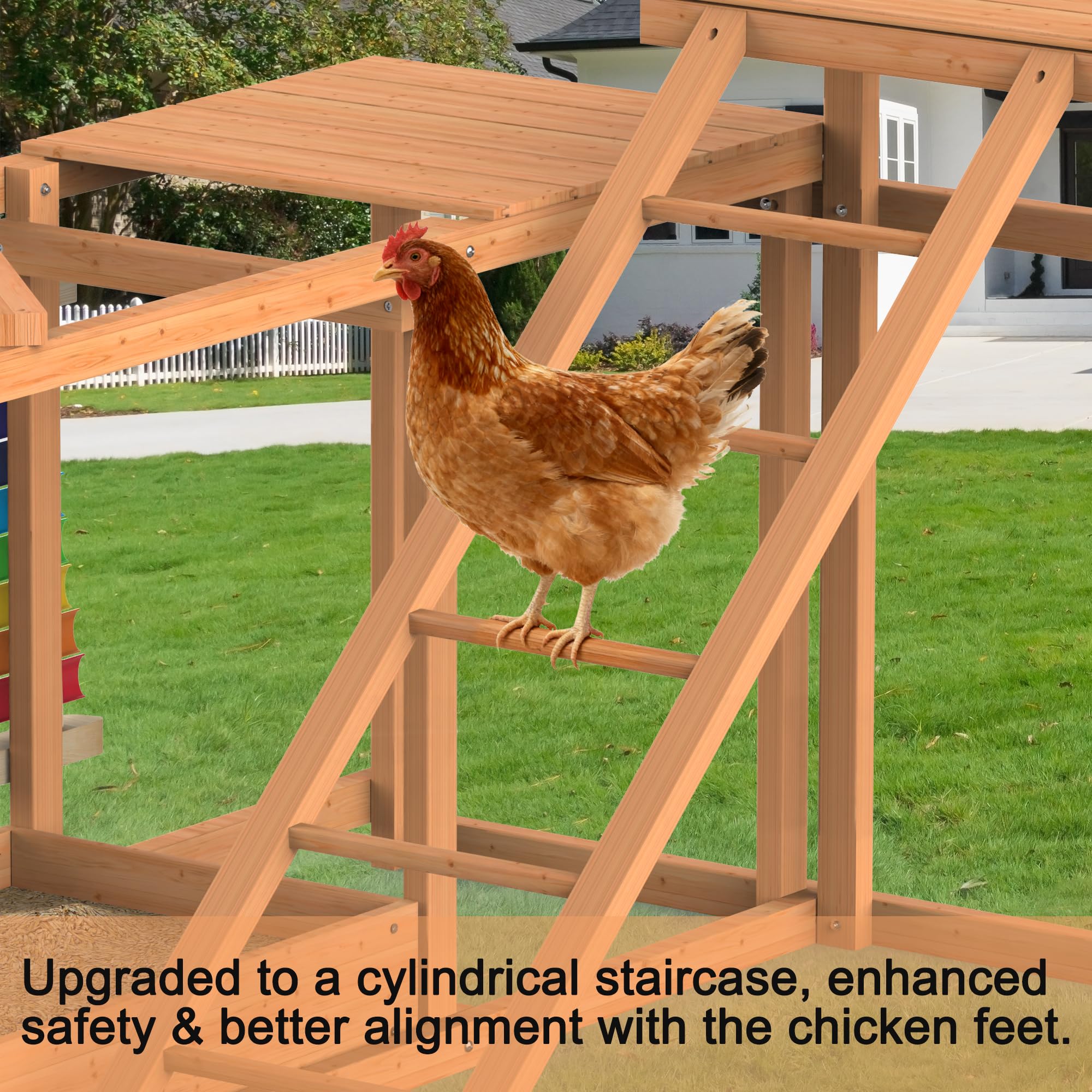 Juego de actividades de pollo, múltiples perchas de pollo con juguete de columpio, accesorio de gallinero de madera con escalera y plataformas y almacenamiento de alimentos, juguete para pájaros al