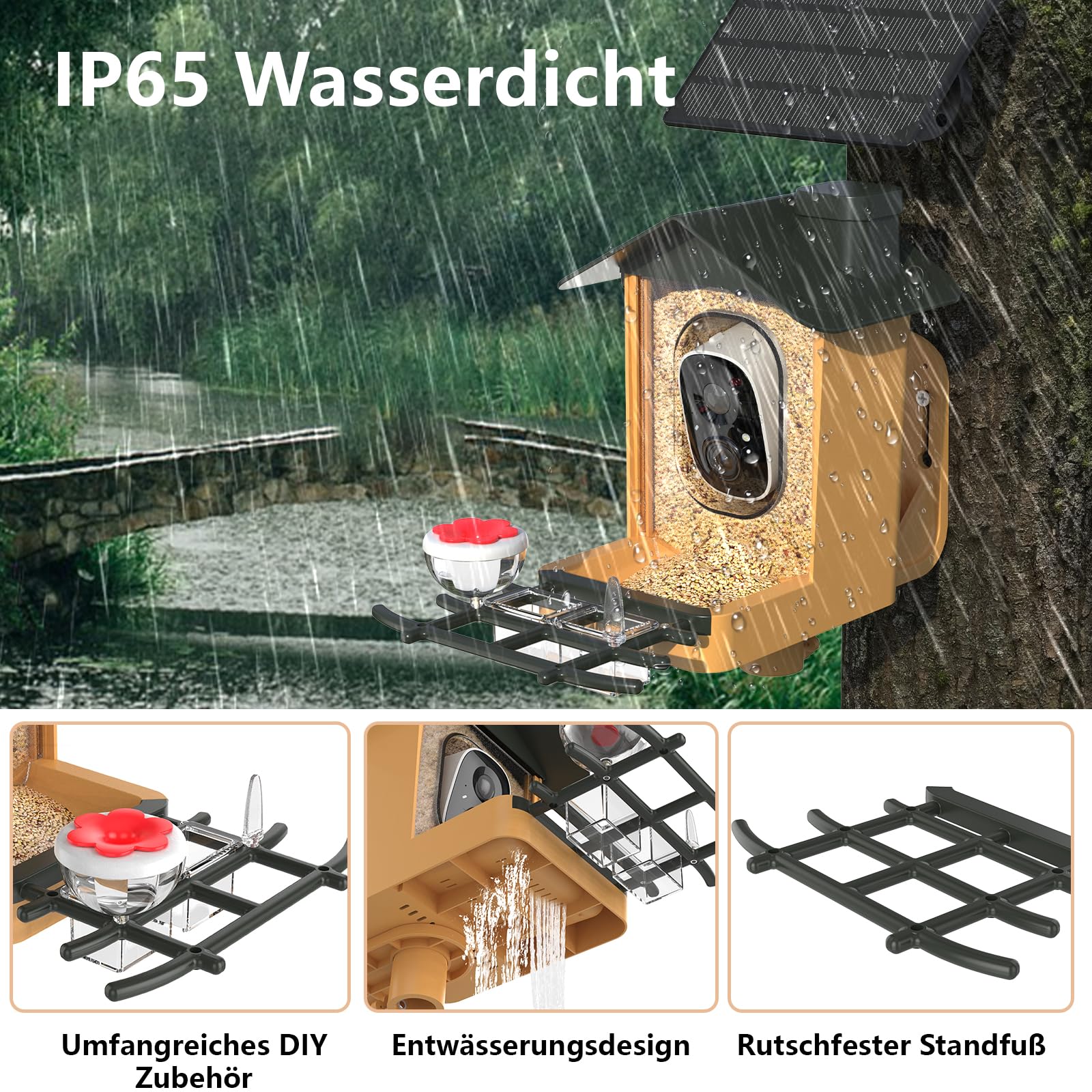Vogelfutterhaus mit Kamera 2K HD Vollfarbe Nachtsicht KI Vogelerkennung Sofortiger Benachrichtigung Automatisch Aufnahme von Vogelvideos, Vogelhaus mit Kamera Solarbetrieben