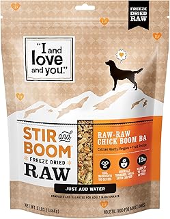 I and Love and You Stir and Boom Dehydrated Freeze Dried Raw Dog Food - Chicken - Grain Free, Real Meat, No Fillers, 3lb Bag