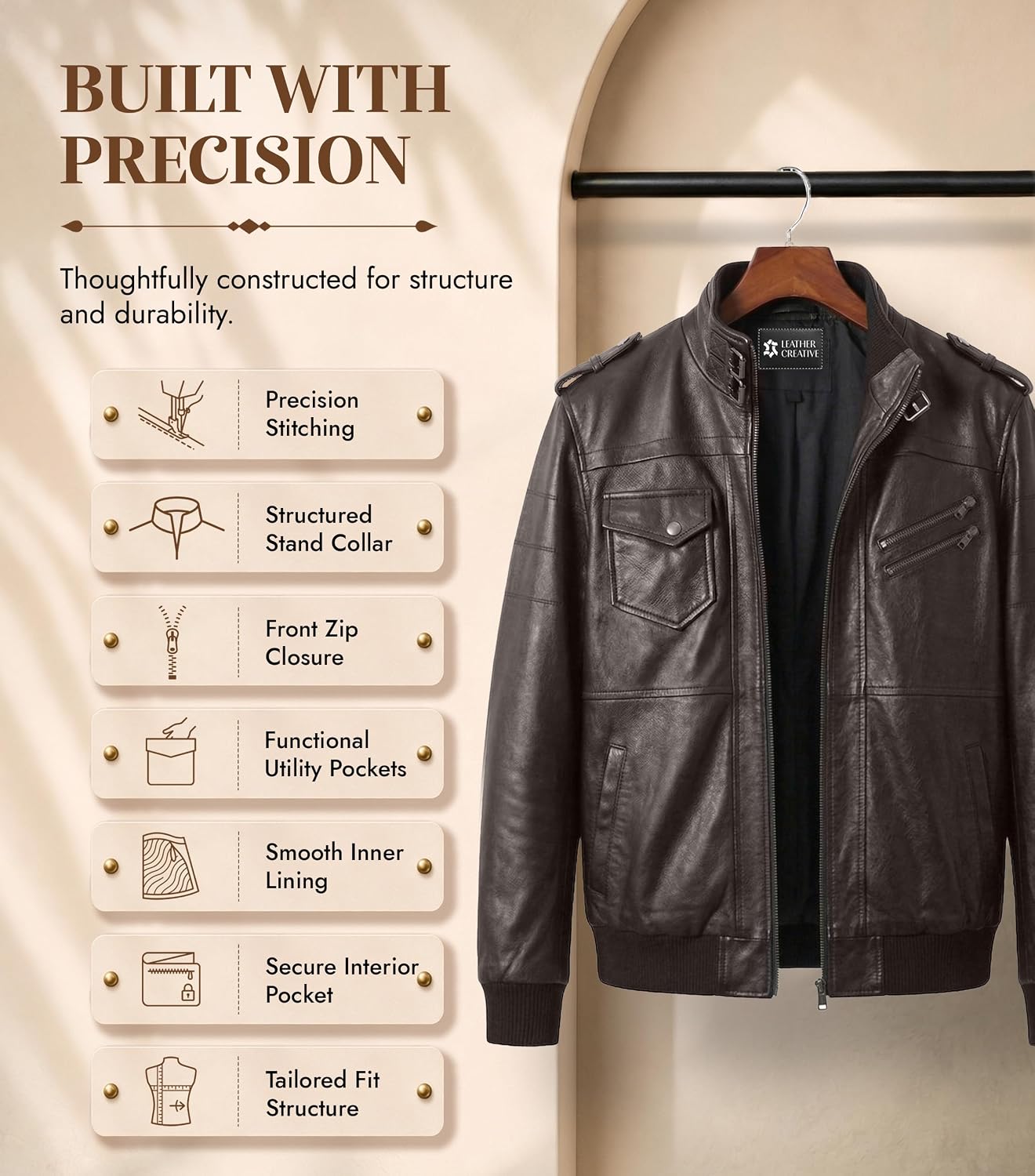 Lambskin Leather Motorcycle Jacket Men with Removable Hood, Genuine Leather, Windproof Design, Multi Pockets image 5
