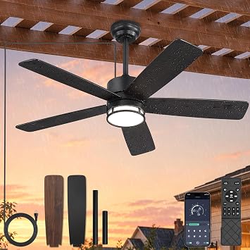 Fanbulous 46" Outdoor Ceiling Fans with Lights, Plug in Ceiling Fan Black