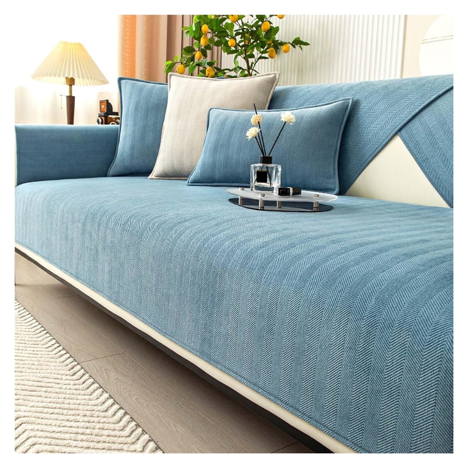 YDHSIKK Sofa Covers, Universal Sofa Covers Herringbone Chenille Multicolor Multiple Sizes(Blue Bleu,110 * 160)
