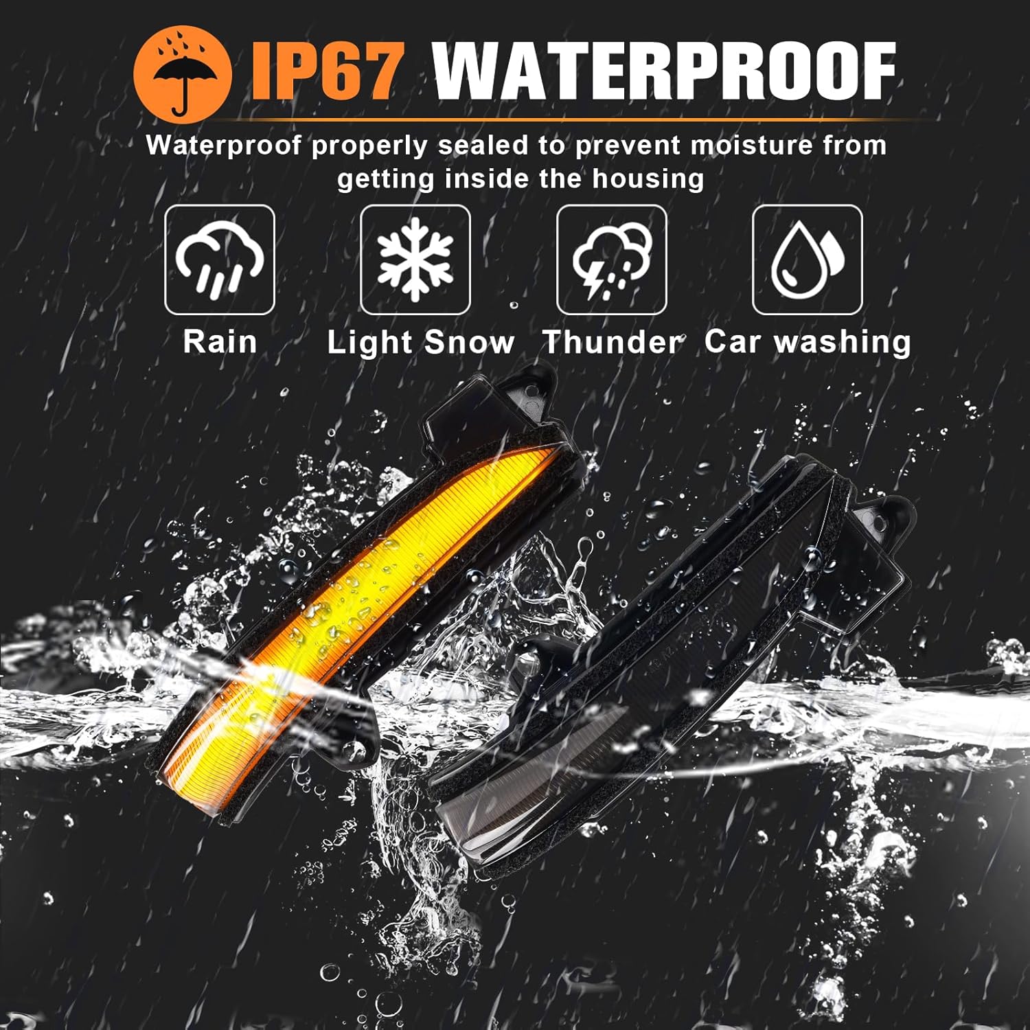 Sequential LED Mirror Turn Signal Light Compatible with Ford Fusion (Mondeo) 2013-2020, Smoked Lens Side Marker Blinker Turn Signal Light, 2PCS, OEM Part #: DS7Z-13B375-A