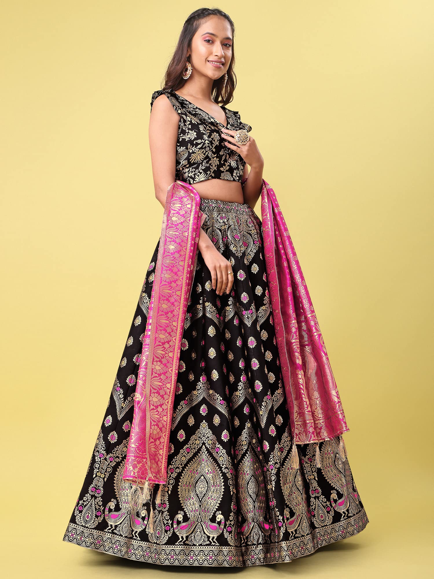PURVAJA Lehenga choli de jacquard semipuntada para mujer (Veera)