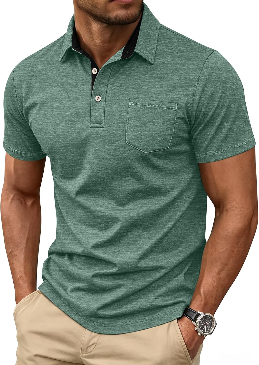 Mens Short Sleeve Polo Shirts Collared Business Casual Polo T Shirts with Pocket