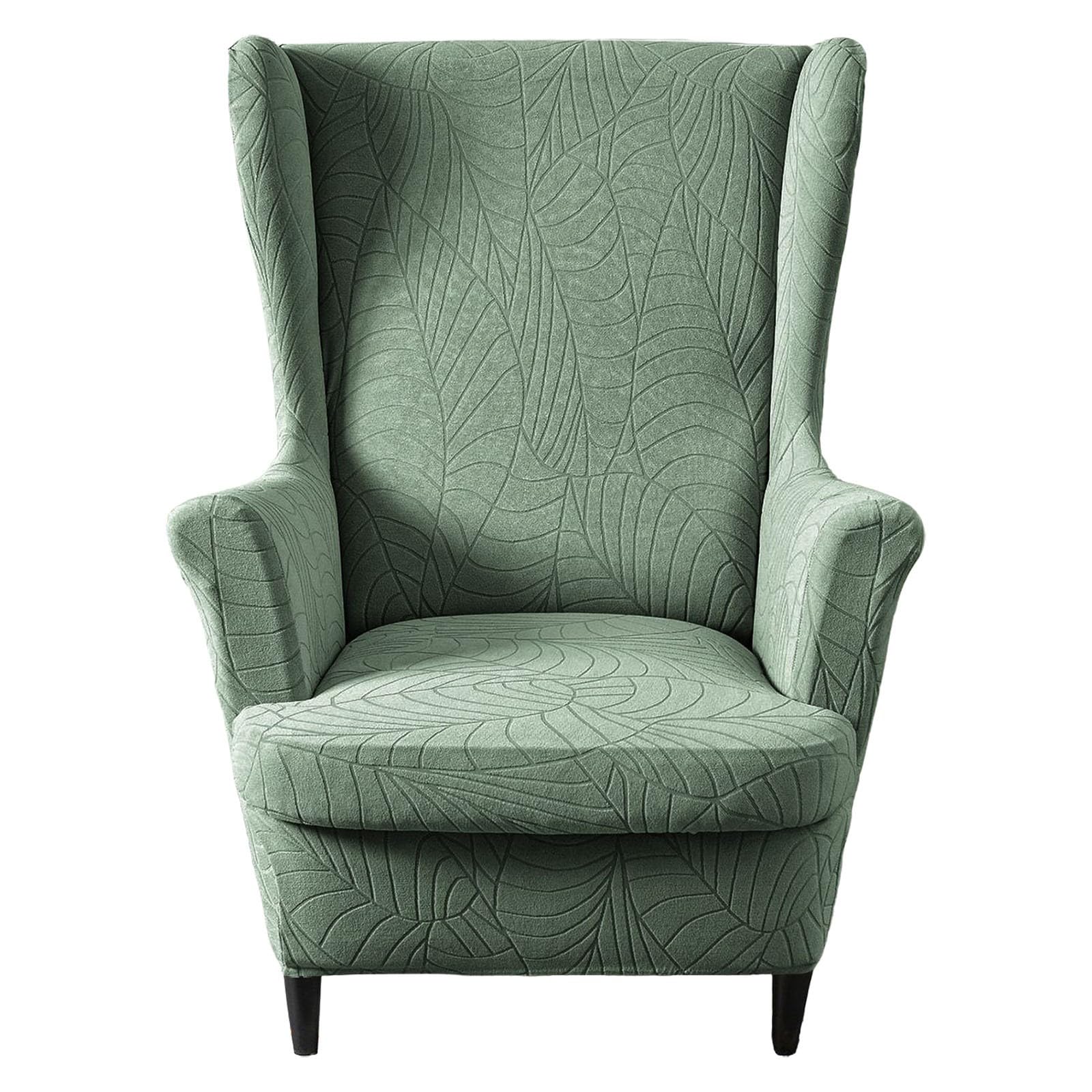Kitegrese 2-Piece Stretch Wingback Chair Cover, Armchair Sofa Slipcover Furniture Protector Cover for Wingback Chairs(Bean Green)