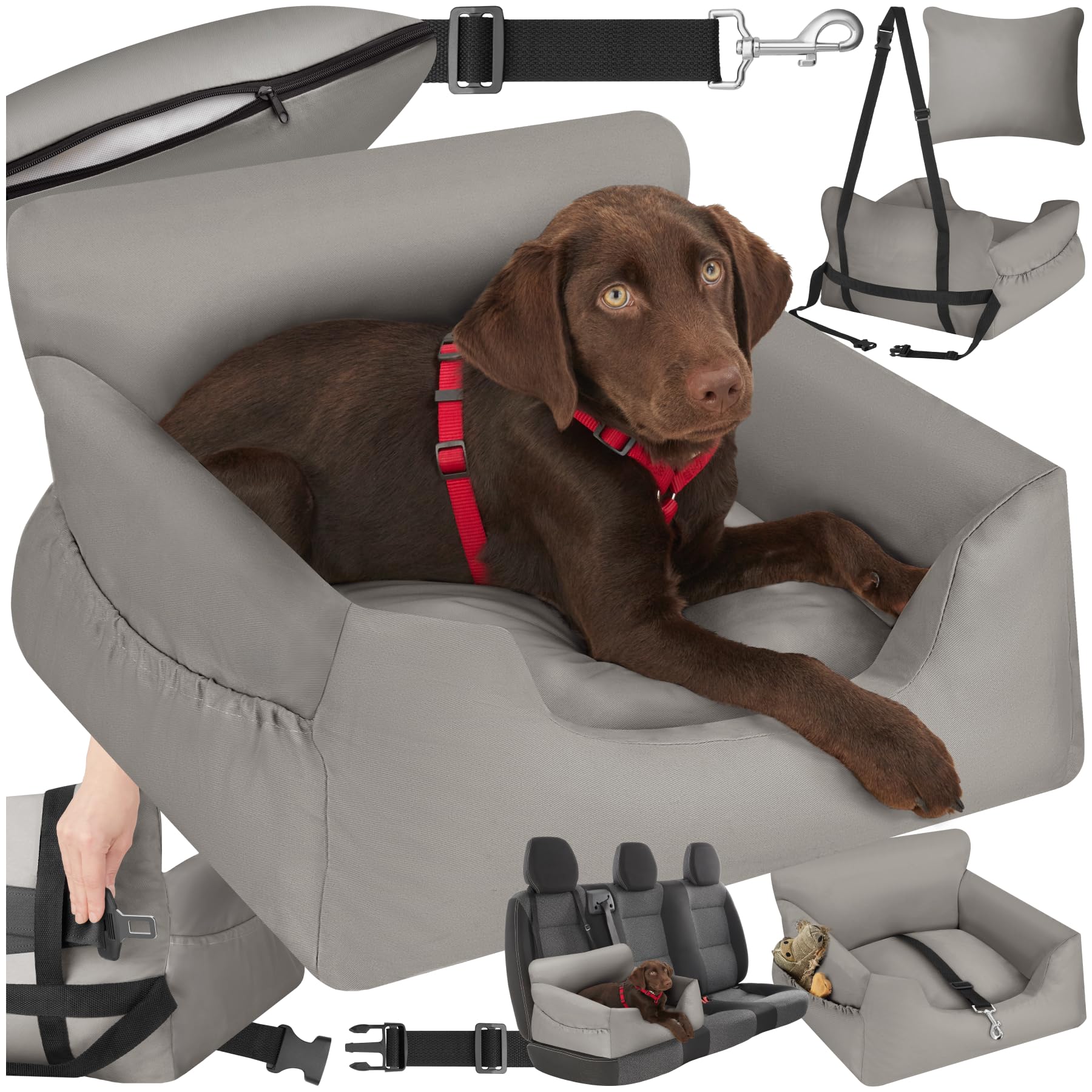 tectake Hundesitz, Autositz fr Hunde, Hunde Autositz fr Rckbank,  Beifahrer oder Rcksitz, Reisebett Hund, mit Hundegurt, Sitzerhhung mit ...
