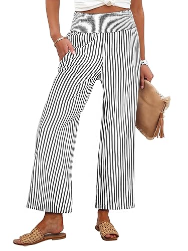 ANRABESS Women Striped Gingham Wide Leg Palazzo Pants Casual Lounge