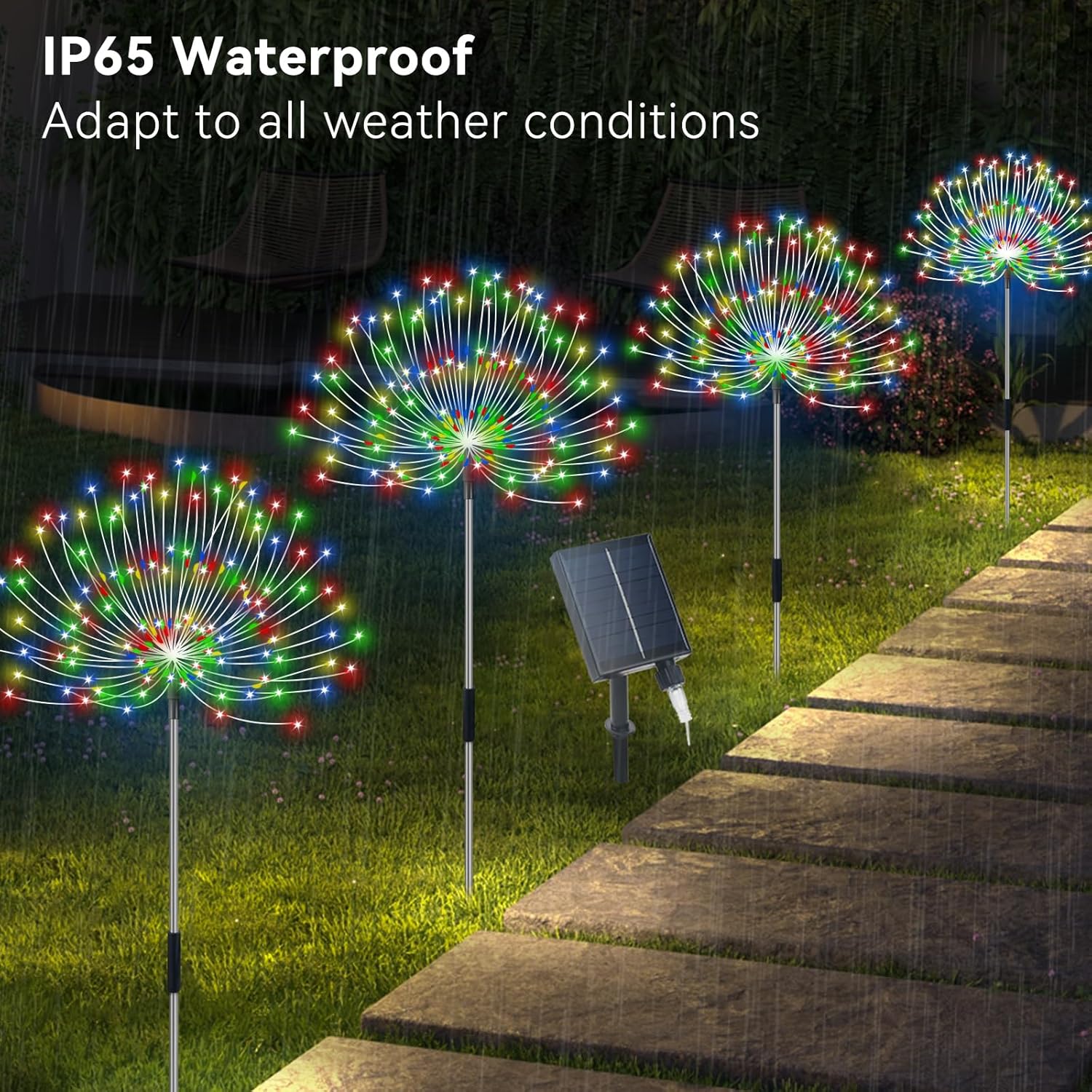 Solar Garden Lights Outdoor Waterproof, 4 Pack Total 480 LED Solar Starburst Sparkler Lights Decorative with 8 Lighting Modes Outside for Flowerbed Pathway Party Christmas Decoration, Multicolor